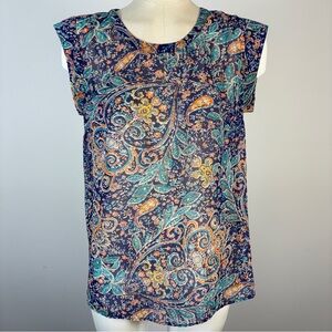 DR2 Blue and Orange Paisley Women's Blouse S